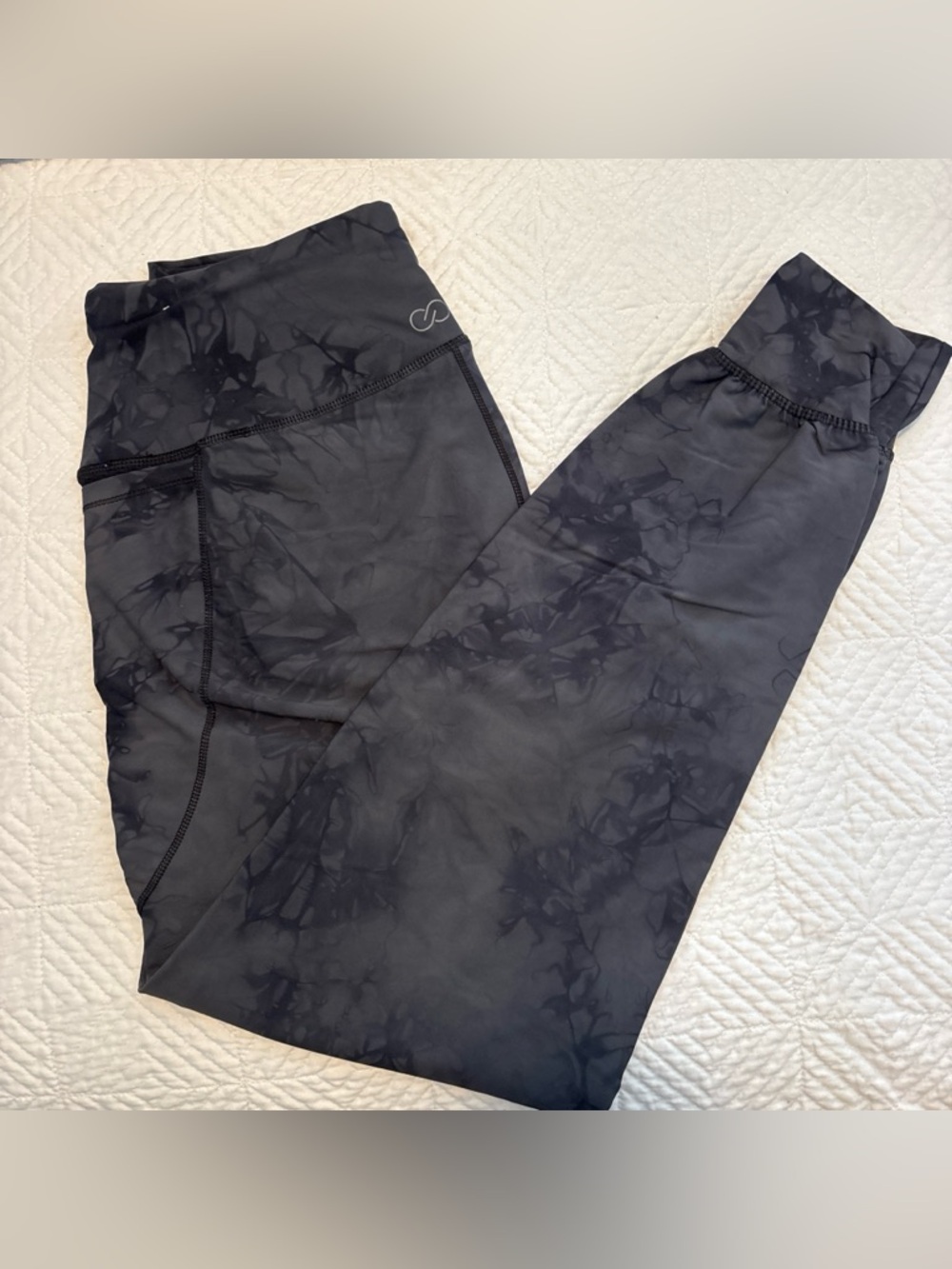 CALIA High-Waist Black Tie-Dye Joggers